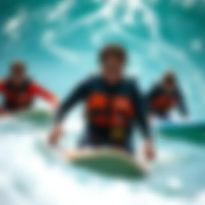 Safety in Surfing Surfers practicing safety measures in the water