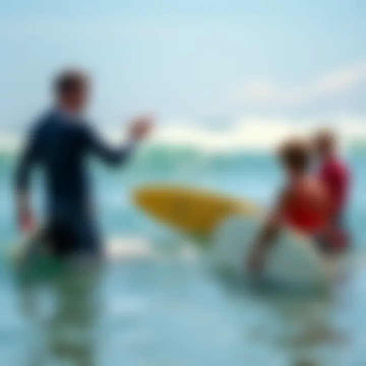 Guidance from Experts A surf school instructor teaching students