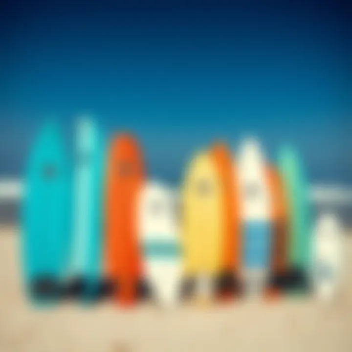 Surfboard Variety Different types of surfboards displayed on the beach
