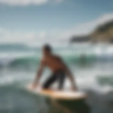 A diverse group of surfers enjoying the waves