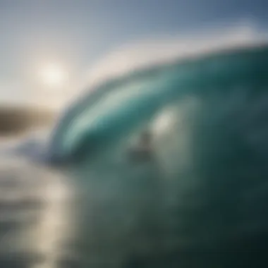 Embracing the Ocean's Power A breathtaking view of surfers riding a wave