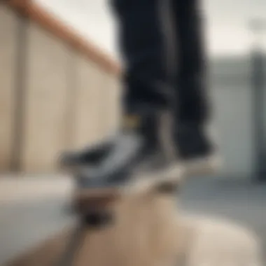 A skateboarder performing a trick wearing Adidas wide skate shoes