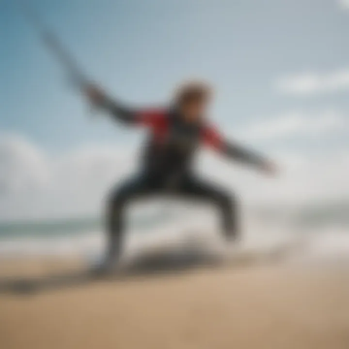 Kitesurfing on a windy beach