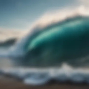 A vibrant ocean wave crashing against the shore