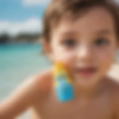 Babybum Sunscreen for Aquatic Activities Close-up of Babybum sunscreen packaging with aquatic background