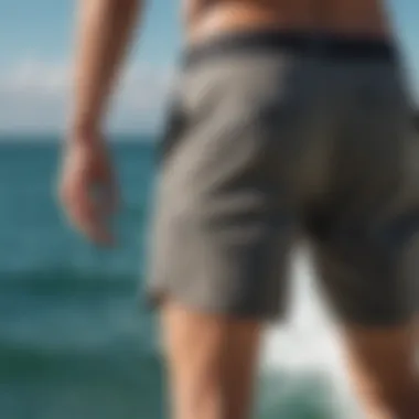 Close-up of innovative fabric technology in boardshorts