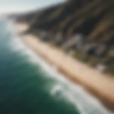 An aerial view of a picturesque coastal surfing spot