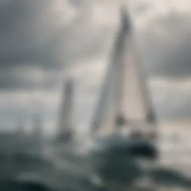 Sailboats navigating through choppy waters with wind indicators