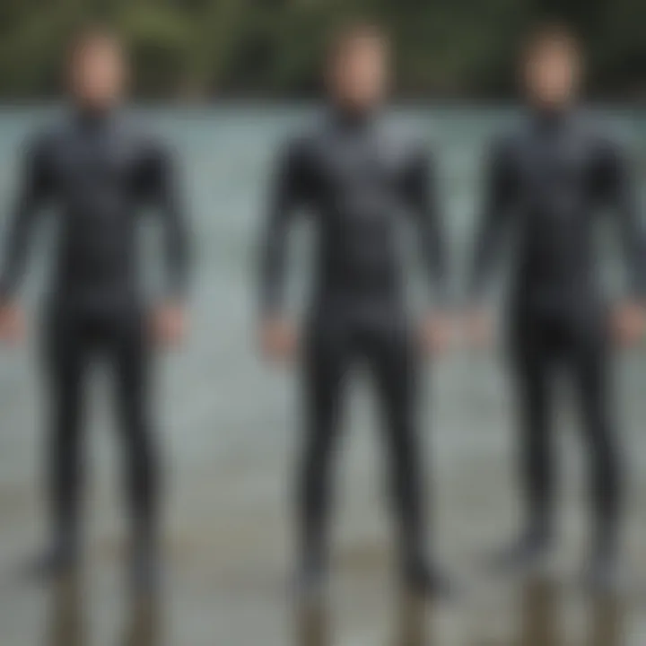 Illustration of various wetsuit styles and cuts