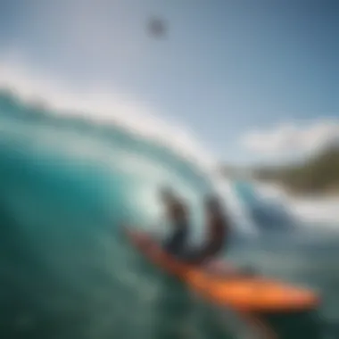 A vibrant beach scene showcasing both bodyboarding and surfing.