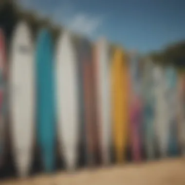 A collection of colorful surfboards on display