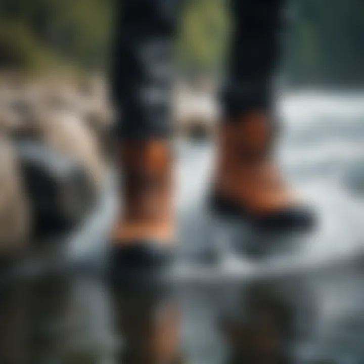 Person wearing cold water booties while participating in a watersport activity