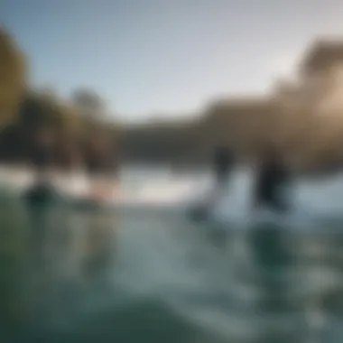 Group of enthusiasts sharing experiences after a bodyboarding session