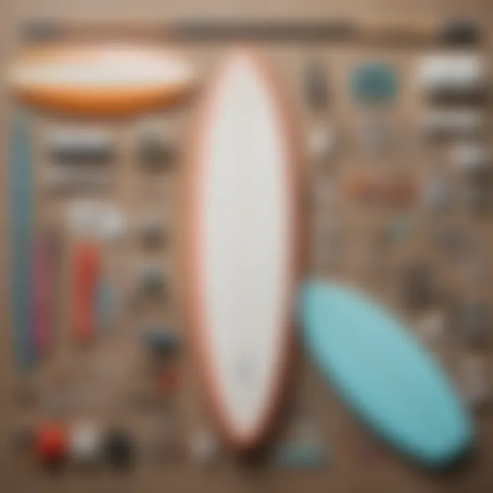 Detailed view of a DIY surfboard kit laid out, showcasing tools and components.