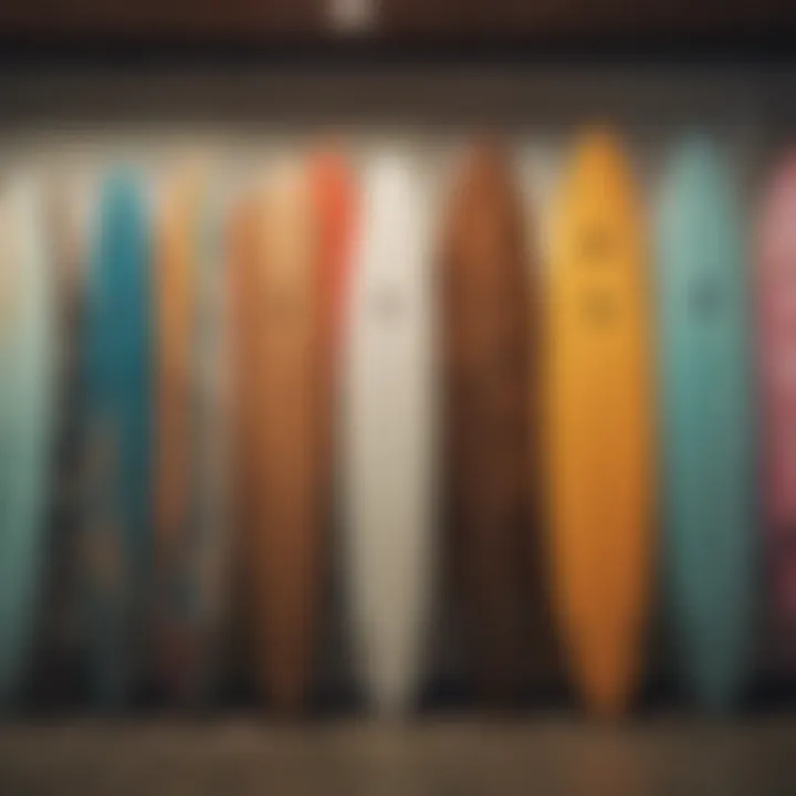 An array of uniquely designed surfboards showcasing various customization options