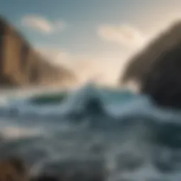 Dramatic ocean waves crashing on rocky cliffs