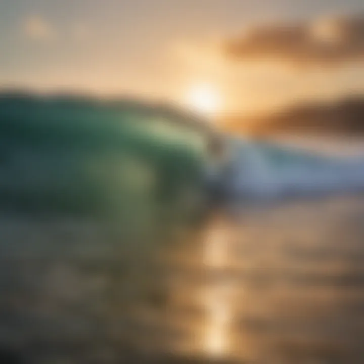 Surfer riding a perfect wave at sunset