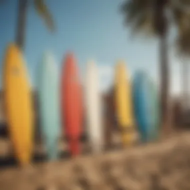 The Surfing Culture Unveiled Vibrant beach scene with surfboards lined up