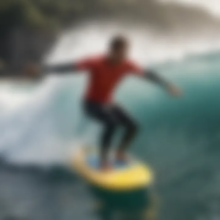 Surfer practicing safety techniques in water