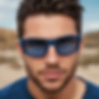 Close-up view of Oakley Split Shot Blue eyewear showcasing its sleek design and color.