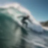 A surfer navigating challenging waves