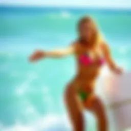 Alana Blanchard in a vibrant swimsuit during a surfing competition