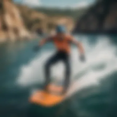 A vibrant scene of riders using Bic boards in various aquatic activities.