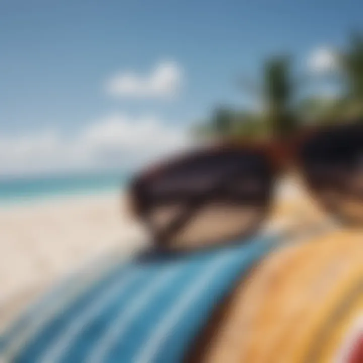 Stylish arrangement of Costa Maya sunglasses on a beach towel