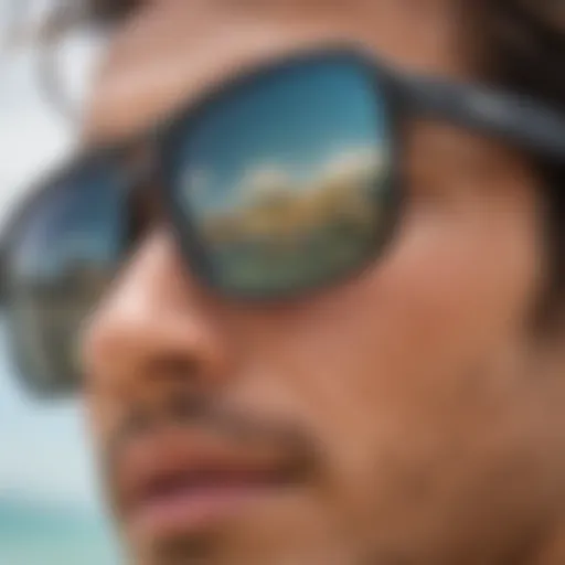 Close-up of Costa Maya sunglasses showcasing lens reflection