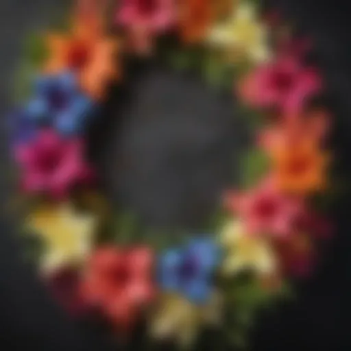 A vibrant assortment of Hawaiian leis made from diverse flowers and leaves.