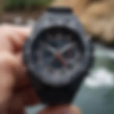 Close-up of a G-Shock watch showcasing its rugged features and digital display