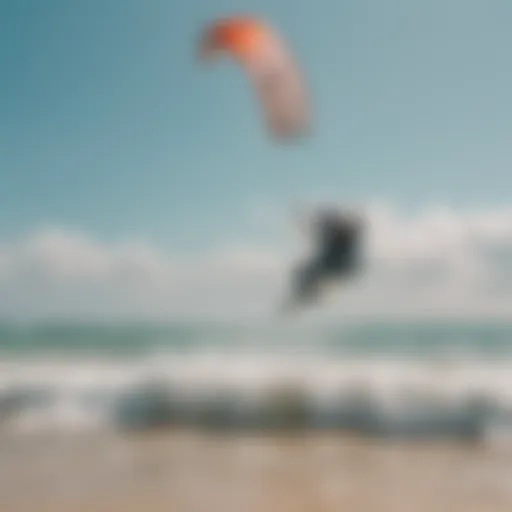 A vibrant kitesurfing scene on a sunny beach