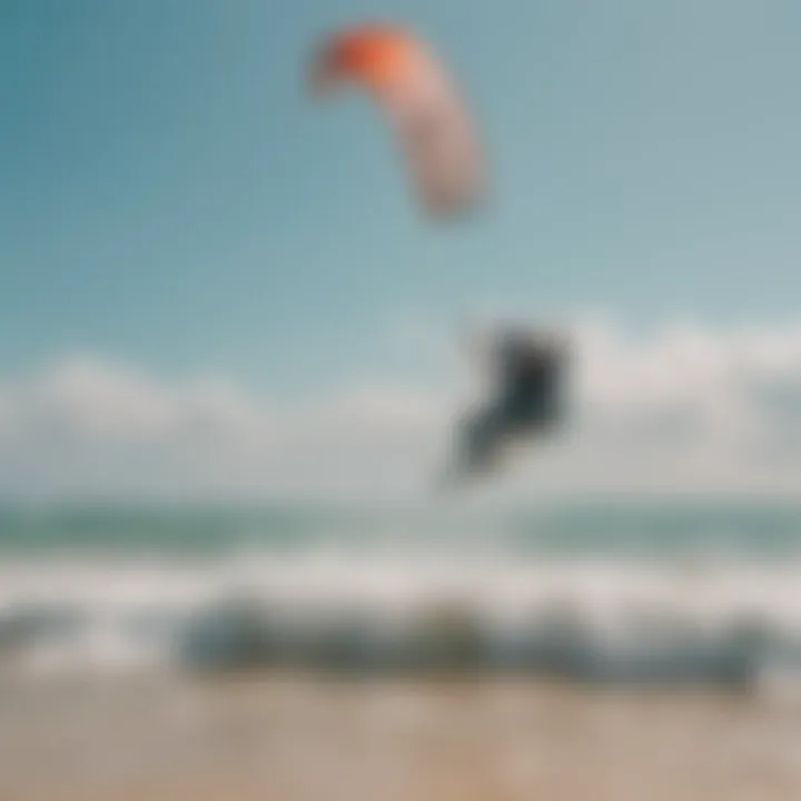 A vibrant kitesurfing scene on a sunny beach