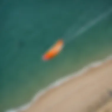 An aerial view of a popular kitesurfing destination