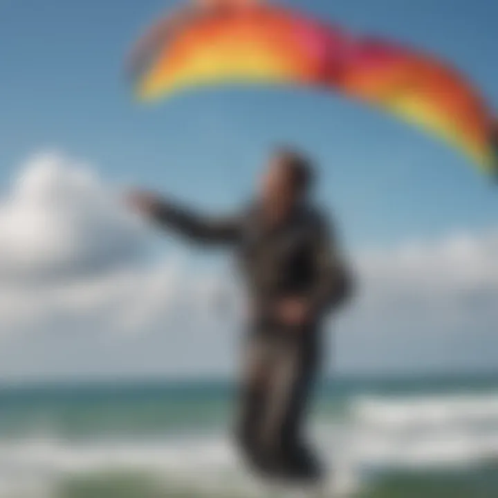 An expert demonstrating handling techniques for large single line kites.