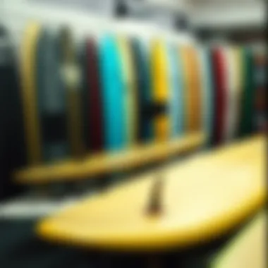 An array of long board brands displayed in a showroom