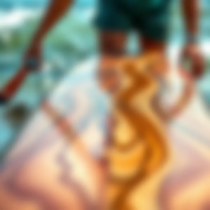 Close-up of a long board's intricate design and craftsmanship