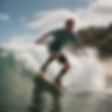 A surfer executing a stylish maneuver on a wave