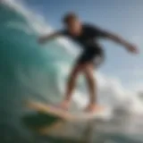 A surfer gracefully riding a longboard on a perfect wave