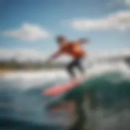 Dynamic remote control surfer toy gliding across the water