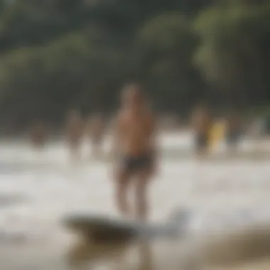 Group of enthusiastic surf campers on the beach