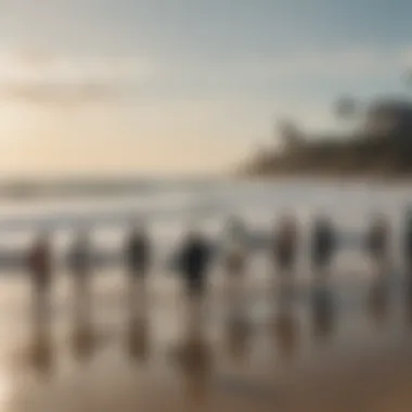 A community gathering at the beach celebrating surf culture.