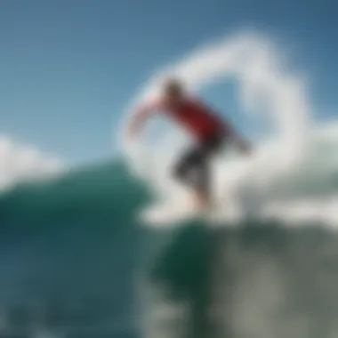 A dynamic shot capturing a surfer executing a perfect maneuver