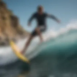 Dynamic surfing action on a fish board