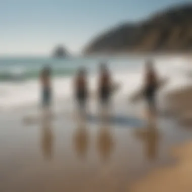 Group of surfers discussing techniques on the beach