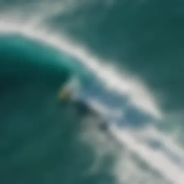 An aerial shot of a renowned surf spot showcasing the perfect wave formation