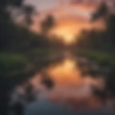 Tranquil billabong at sunset with vibrant reflections