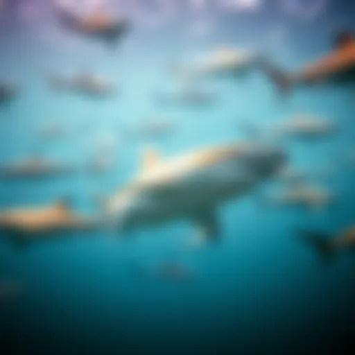 Diversity of Sharks in Marine Ecosystems A diverse collection of shark species swimming gracefully in the ocean