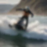 Dynamic view of a gas-powered jet surfboard riding waves