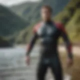 Detailed view of an extra large wetsuit showcasing its unique design features.